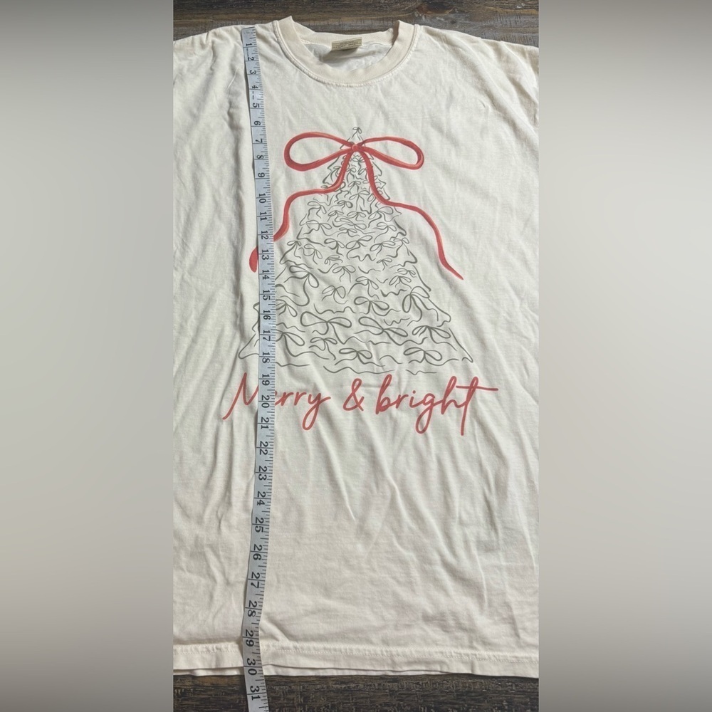 Comfort Colors Cream Tee with Festive Bow Tree Design - Picture 6 of 6